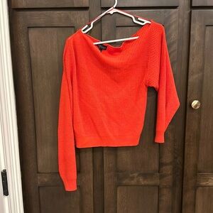 Top shop asymmetrical Office shoulder sweater size 6 in orange